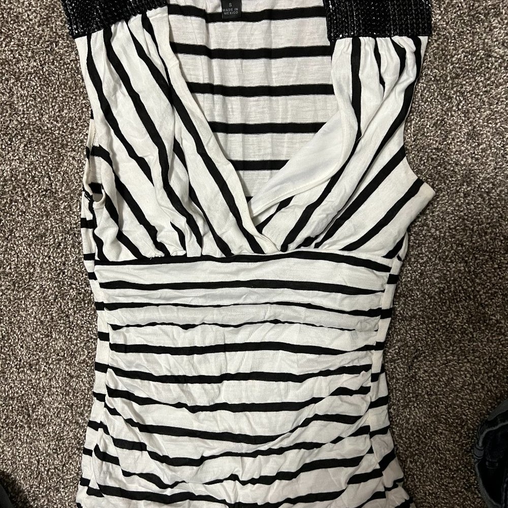BCX Black/White striped sleeveless top